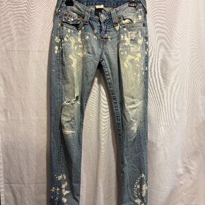 True Religion Distressed Skinny Jeans | Bleach Splatter | Designer Denim Size 25